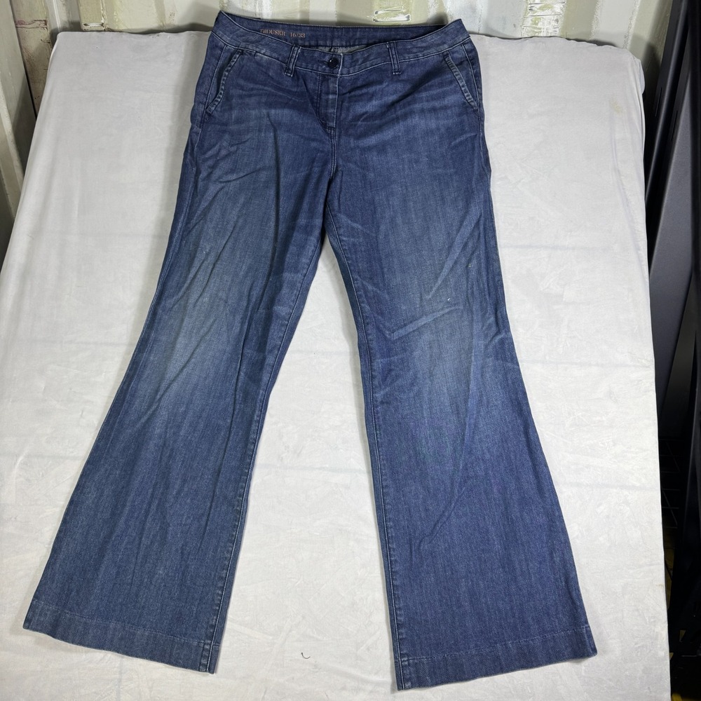 Talbots‎ Womens Trouser Jeans Blue Denim Wide-Leg Classic Slash Pocket 16/33